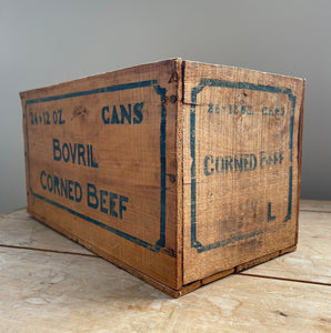 An early Bovril Corned Beef Box that would have held 24 12oz cans of prime Bovril Corned Beef all the way from Argentina. These old advertising boxes make great display storage for the kitchen - SHOP NOW - www.intovintage.co.uk