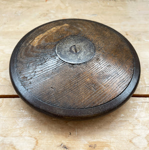 A Vintage Wooden Discus with great patina and makers stamp to the centre disk just visible - SHOP NOW - www.intovintage.co.uk