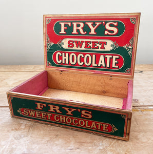 A Vintage Fry's Sweet Chocolate Box with great graphics to all outer sides, and printed graphics to the front edge and inside - SHOP NOW - www.intovintage.co.uk