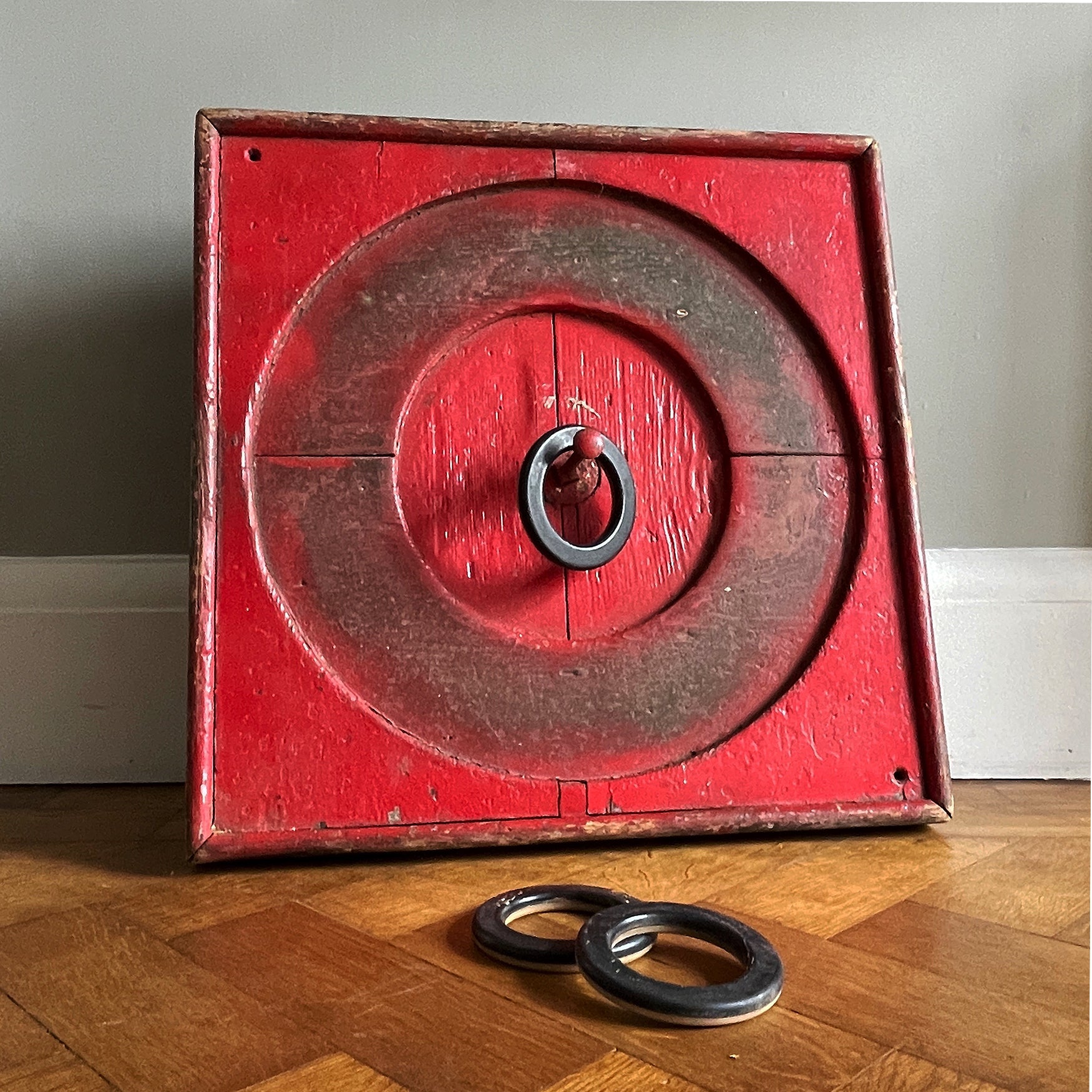 Roll up, Roll up! A Vintage Fairground Hoopla Game painted in a magnificent red colour that has aged superbly! Comes with four rubber rings - SHOP NOW - www.intiovintage.co.uk