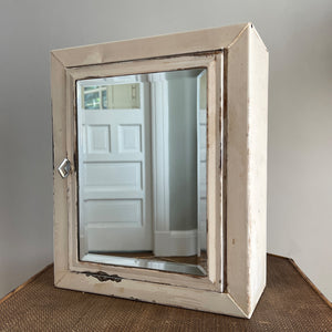 Vintage shabby chic Medical Cabinet from the 1930s. With a beveled mirror and deco style chrome handle to the door - SHOP NOW - www.intovintage.co.uk