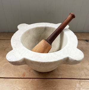 White marble mortar and pestle wood antique made in Italy