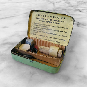 Nice little Vintage Puncture Repair Tin, still has its original chalk and patches inside, although we're not sure that the patches would be any good being so old. Ideal for adding that little extra touch to your vintage cycle - SHOP NOW - www.intovintage.co.uk
