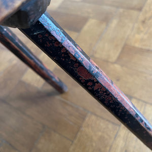 An Antique Elm Milking Stool with a wonder original black painted finish that has worn away over its years of use to provide the perfect finish. Very solid and sitting on four tapered straight edged legs -SHOP NOW - www.intovintage.co.uk