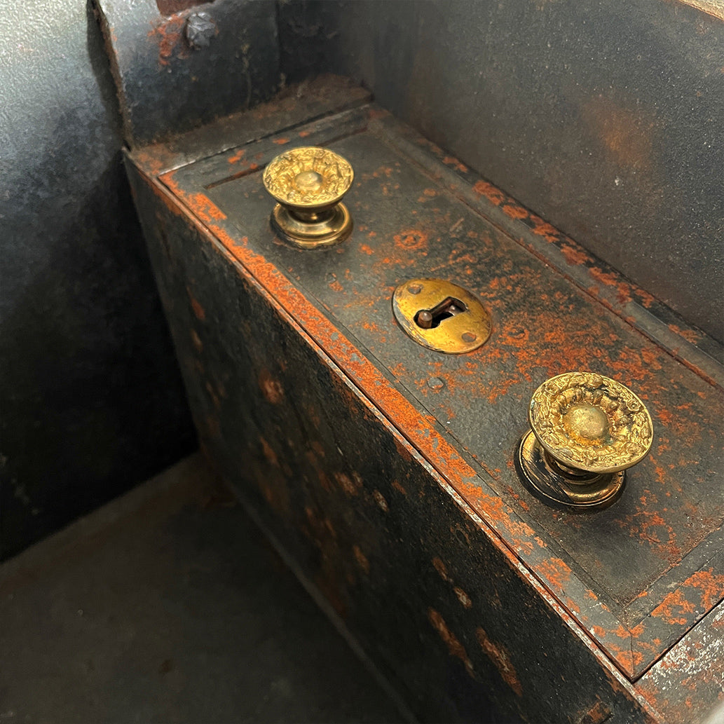 An impressive Early Victorian Strongbox with original key and internal draw. Untouched condition and very very heavy! SHOP NOW - www.intovintage.co.uk