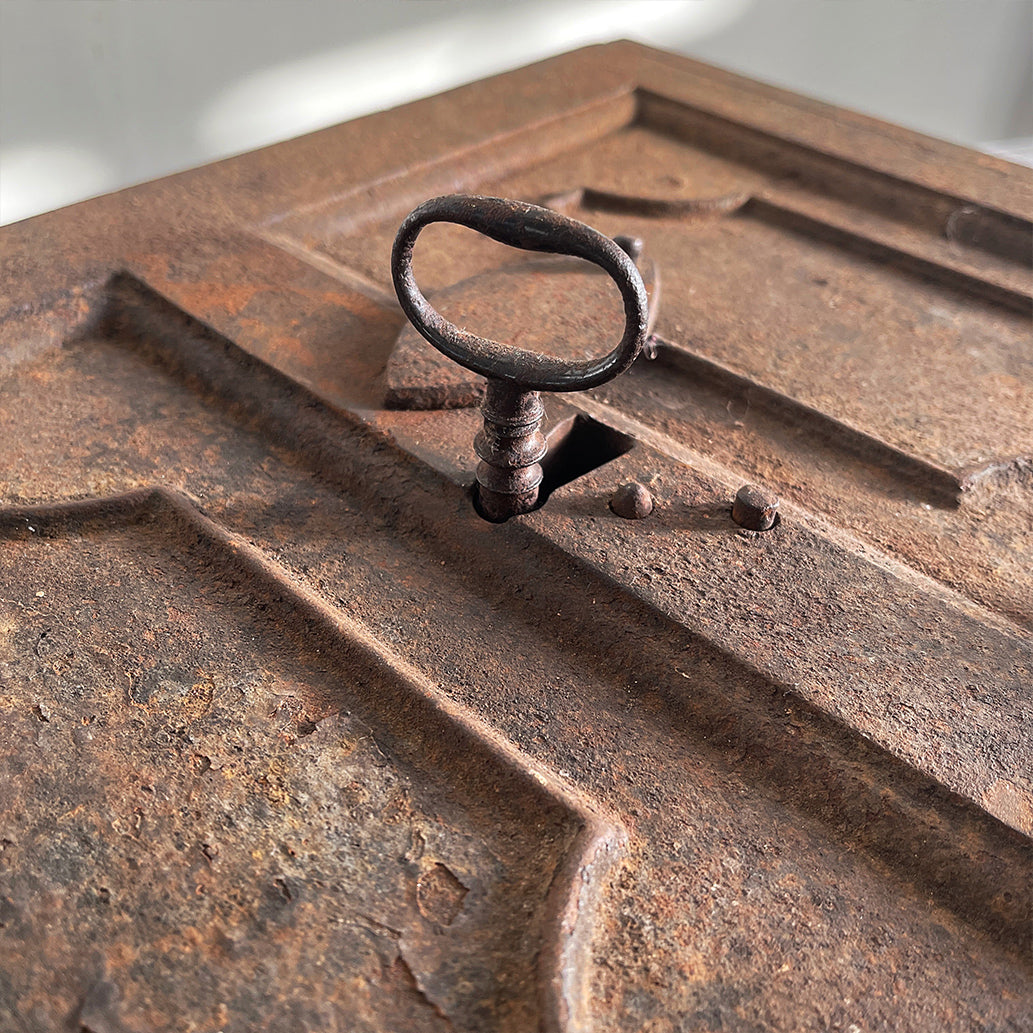 An impressive Early Victorian Strongbox with original key and internal draw. Untouched condition and very very heavy! SHOP NOW - www.intovintage.co.uk