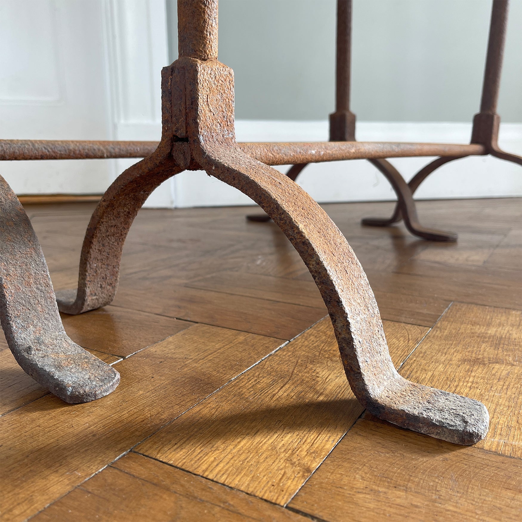 A pair of wrought iron workshop trestles Circa 1920. Beautiful form and construction - SHOP NOW - www.intovintage.co.uk