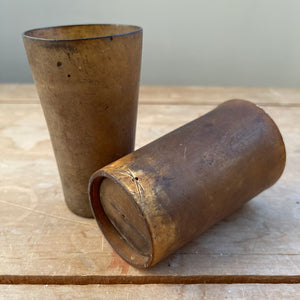 A collection of Six 18th Century Horn Drinking Vessels with two having the dotted inscriptions of 'J.R'. The largest cup has two inscriptions, font and back. There are four lager cups with two shot sized cups - SHOP NOW - www.intovintage.co.uk